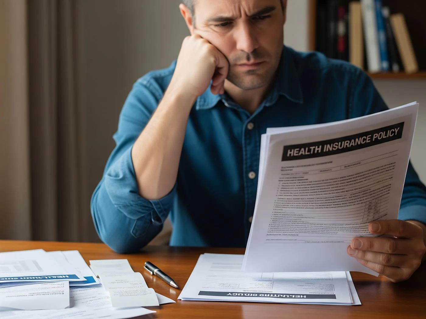 A man reviews health insurance documents.