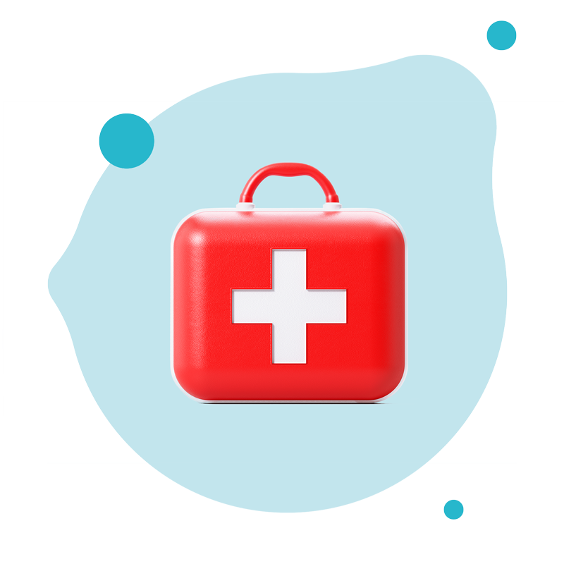First aid kit on blue background